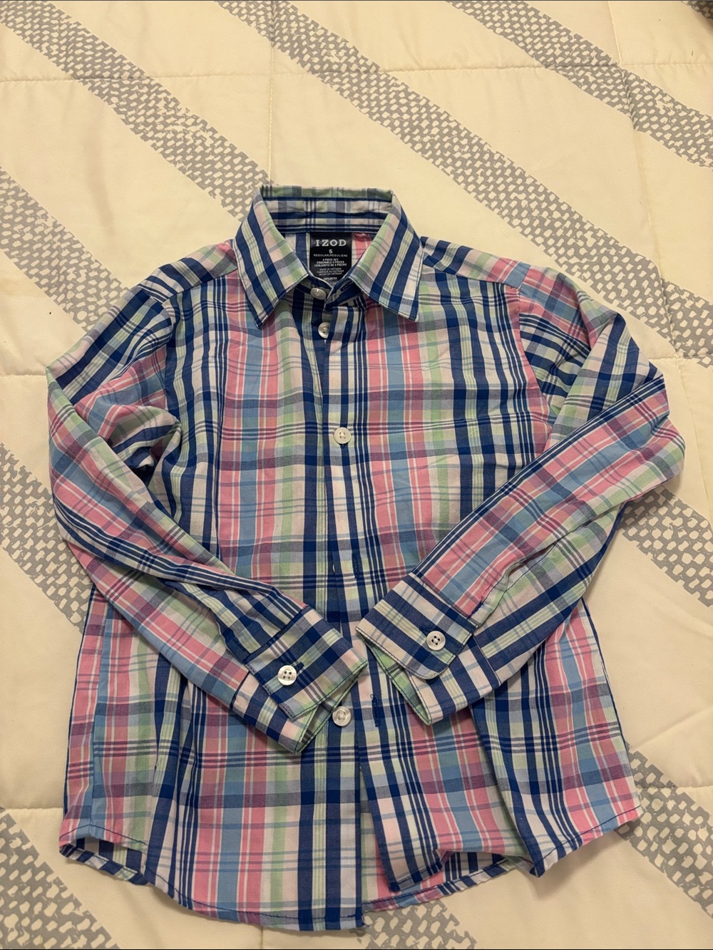 Izod Boy’s Blue, Pink & Green Plaid Button-Down Shirt